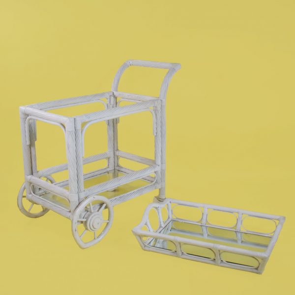 Twisted Rattan White Bar Cart