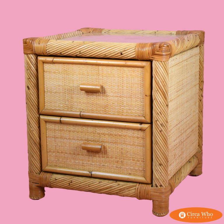 Twisted Rattan and Cane Nightstand Attributed to Bielecky Brothers