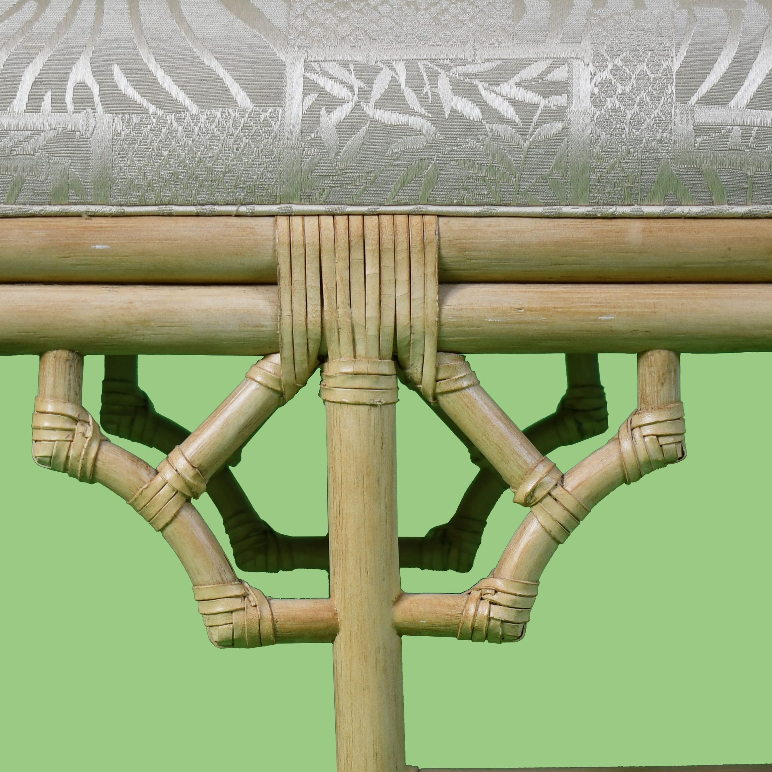 Upholstered Fretwork Rattan Bench