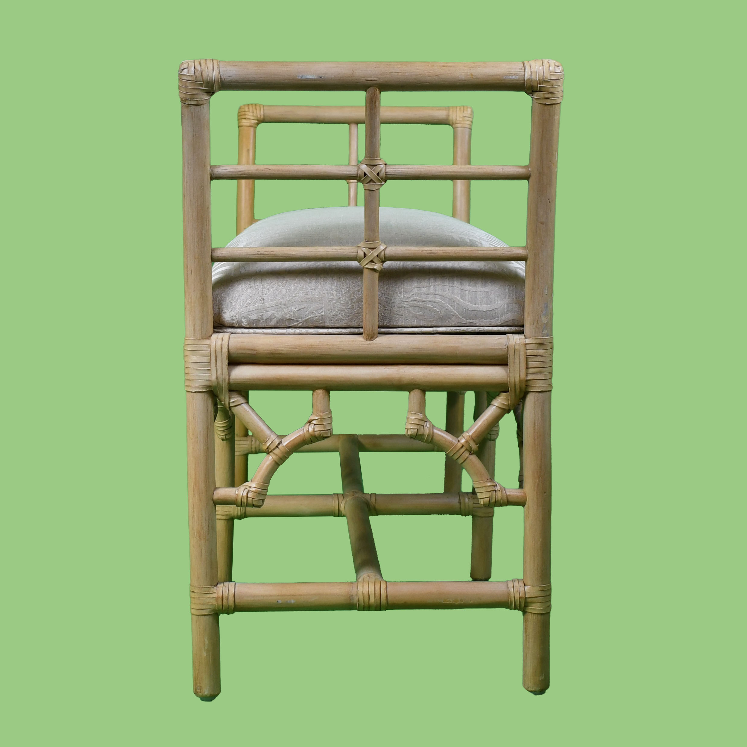 Upholstered Fretwork Rattan Bench