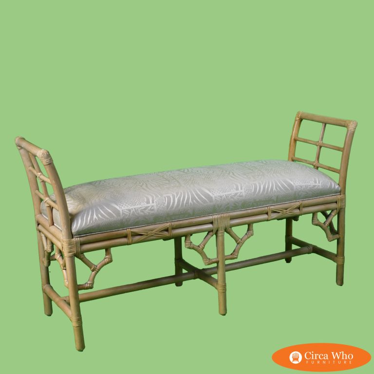 Upholstered Fretwork Rattan Bench