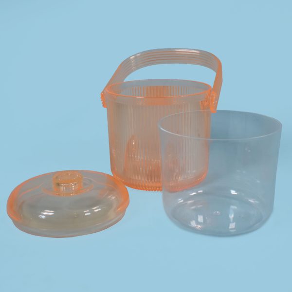 Vintage 70's Orange Lucite Ice Bucket With Glasses