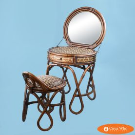 Vintage Art Deco Folding Rattan Desk With Chair
