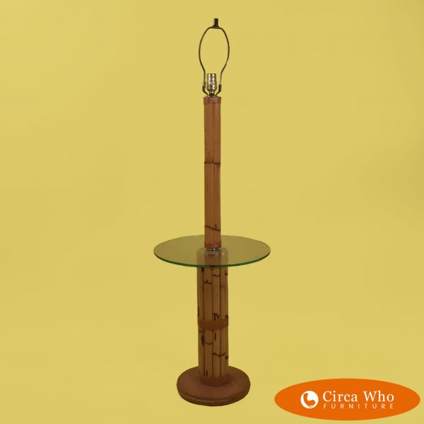 Vintage Bamboo Floor Lamp with Table