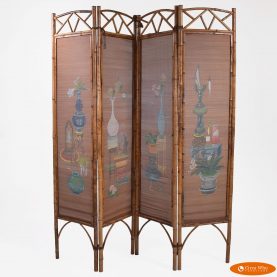 Vintage Bamboo Hand-painted Screen