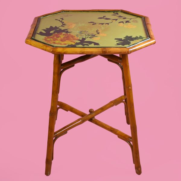 Vintage Bamboo Hand-painted Table With Chair