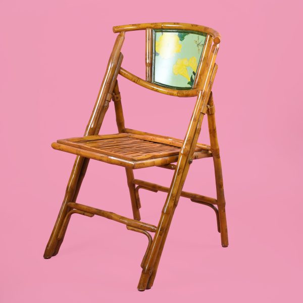 Vintage Bamboo Hand-painted Table With Chair