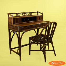 Vintage Bamboo Vanity Desk With Chair