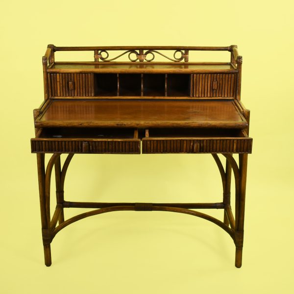 Vintage Bamboo Vanity Desk With Chair