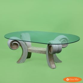 Vintage Blonde Pencil Reed and Marble Coffee Table