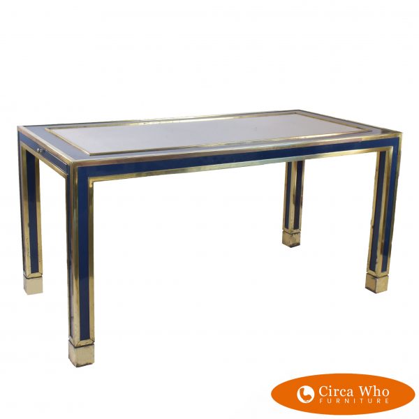 Vintage Brass and Grasscloth Display Console Table