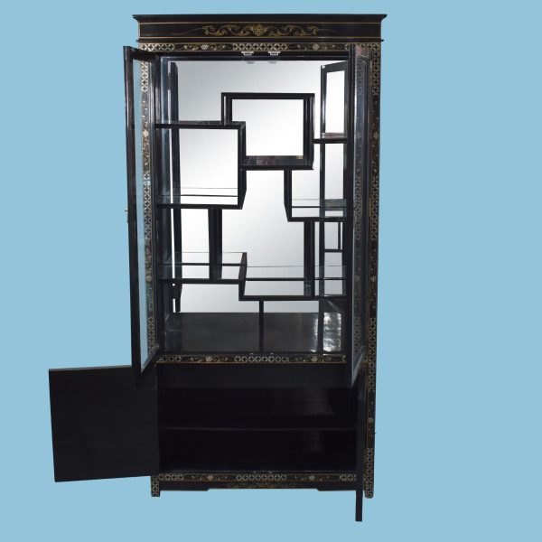 Vintage Chinoiserie Fretwork Black Cabinet