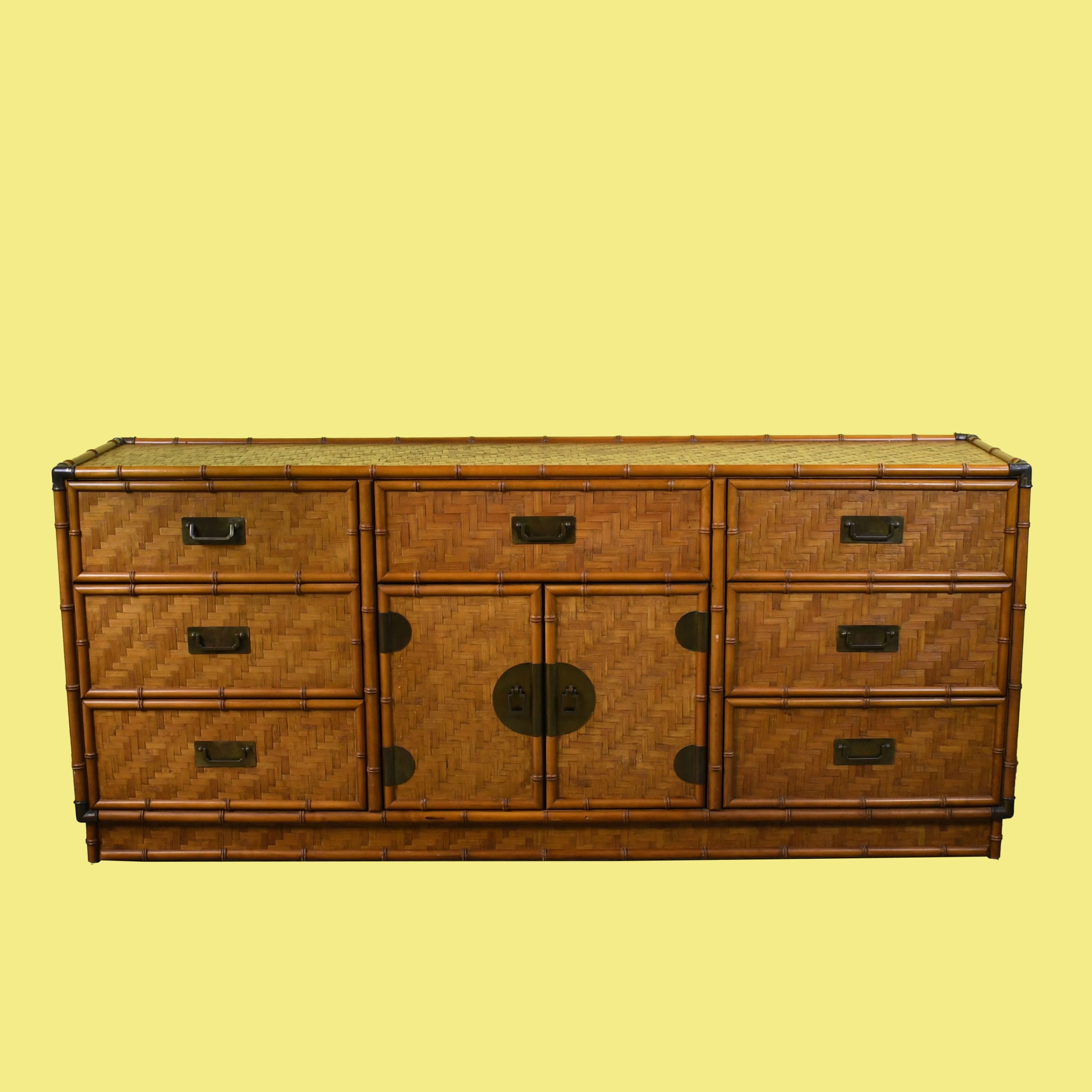 Vintage Faux Bamboo and Wrapped Rattan Dresser