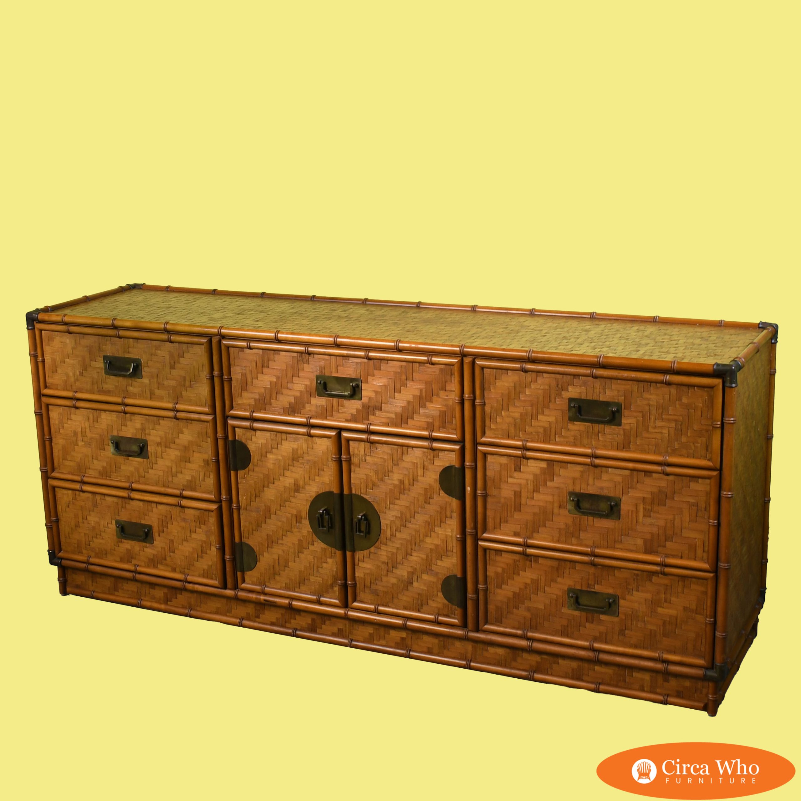 Vintage Faux Bamboo and Wrapped Rattan Dresser