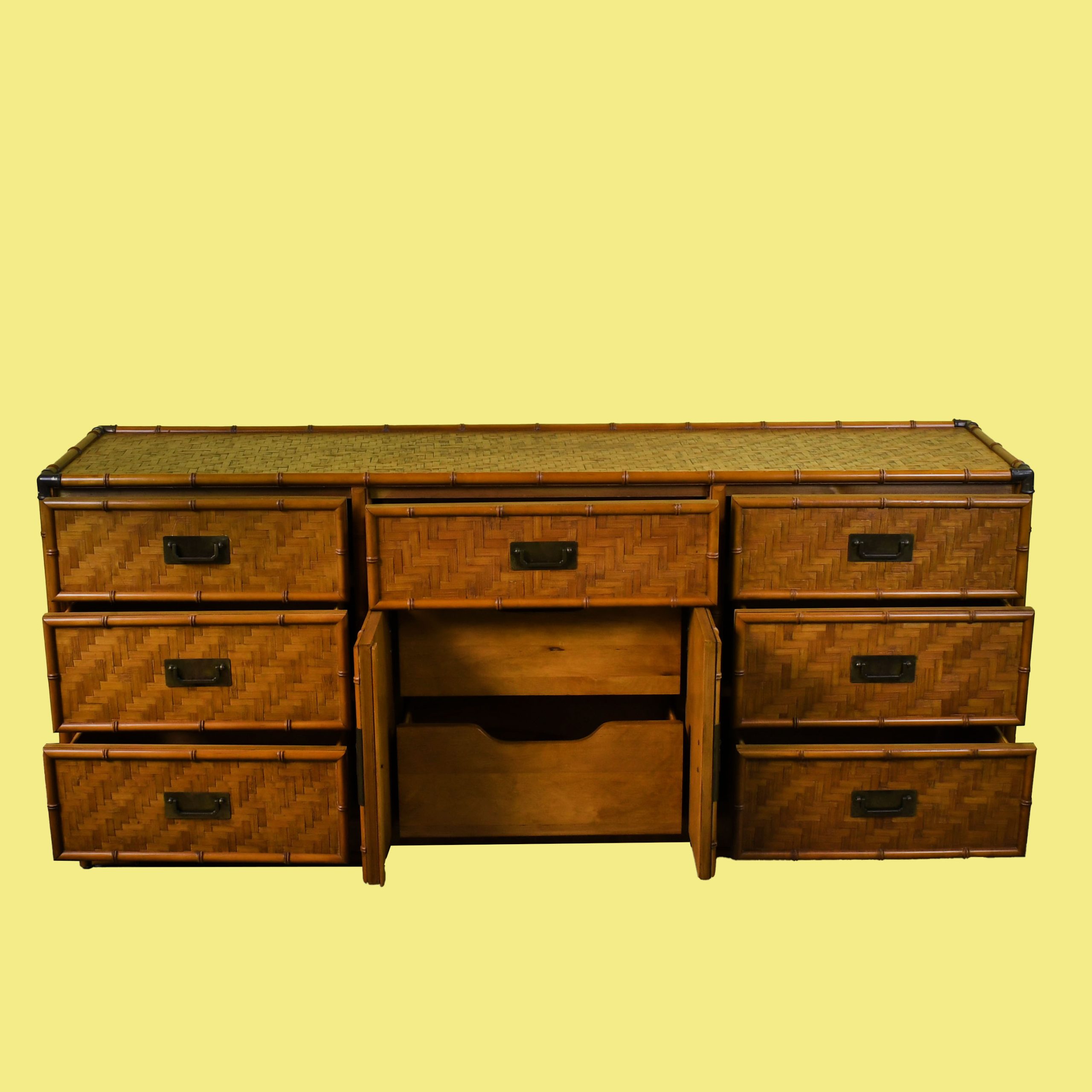 Vintage Faux Bamboo and Wrapped Rattan Dresser