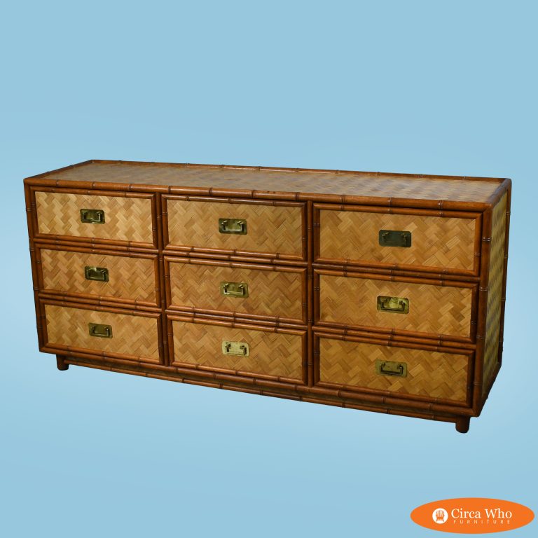 Vintage Faux Bamboo and Wrapped Rattan Dresser