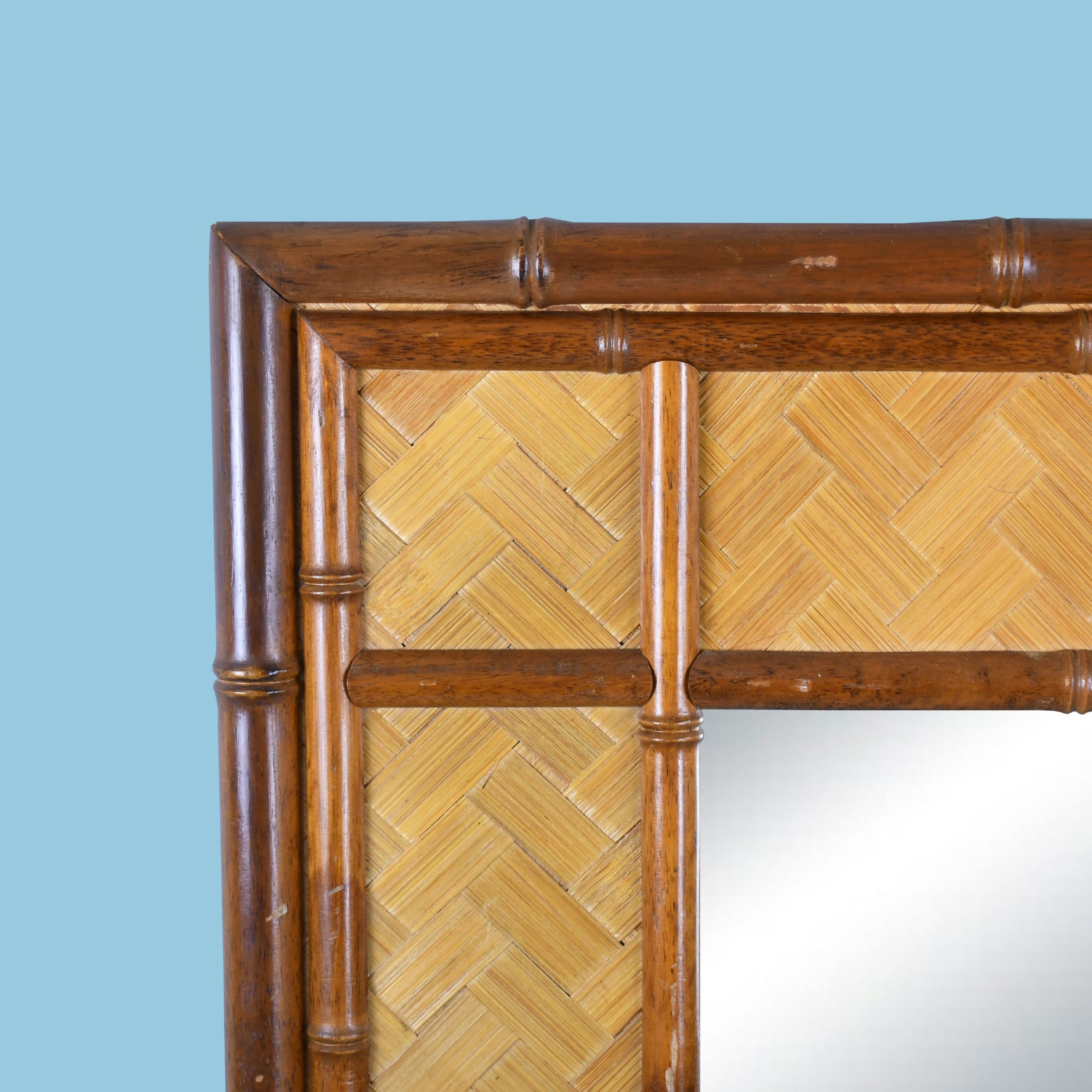 Vintage Faux Bamboo and Wrapped Rattan Mirror