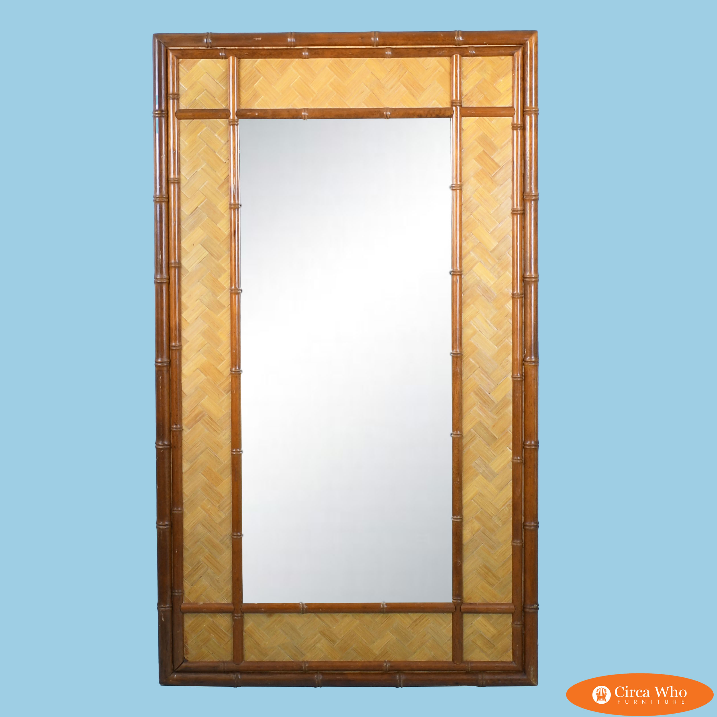 Vintage Faux Bamboo and Wrapped Rattan Mirror
