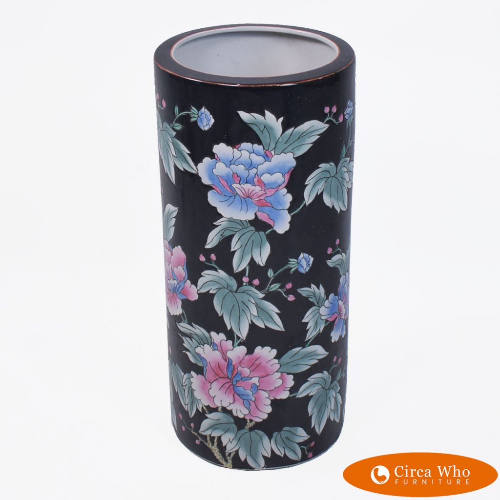 Vintage Black Floral Umbrella Stand Circa Who