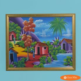 Vintage Framed Haitian Village Art
