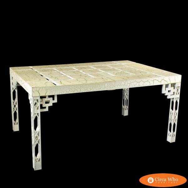 Vintage Ice Crackled White and Green Dining Table
