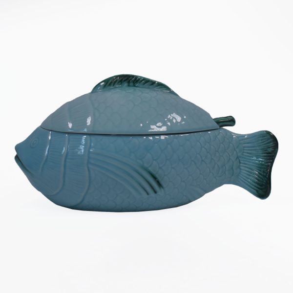 Vintage Majolica Fish Soup Tureen With Ladle