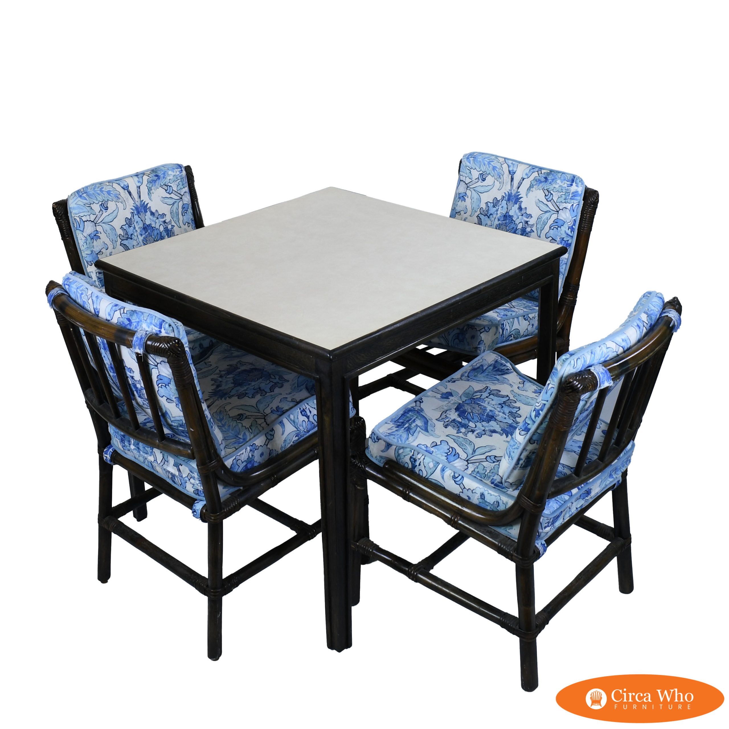 Vintage McGuire Rattan Game Table with Four Dining Chairs