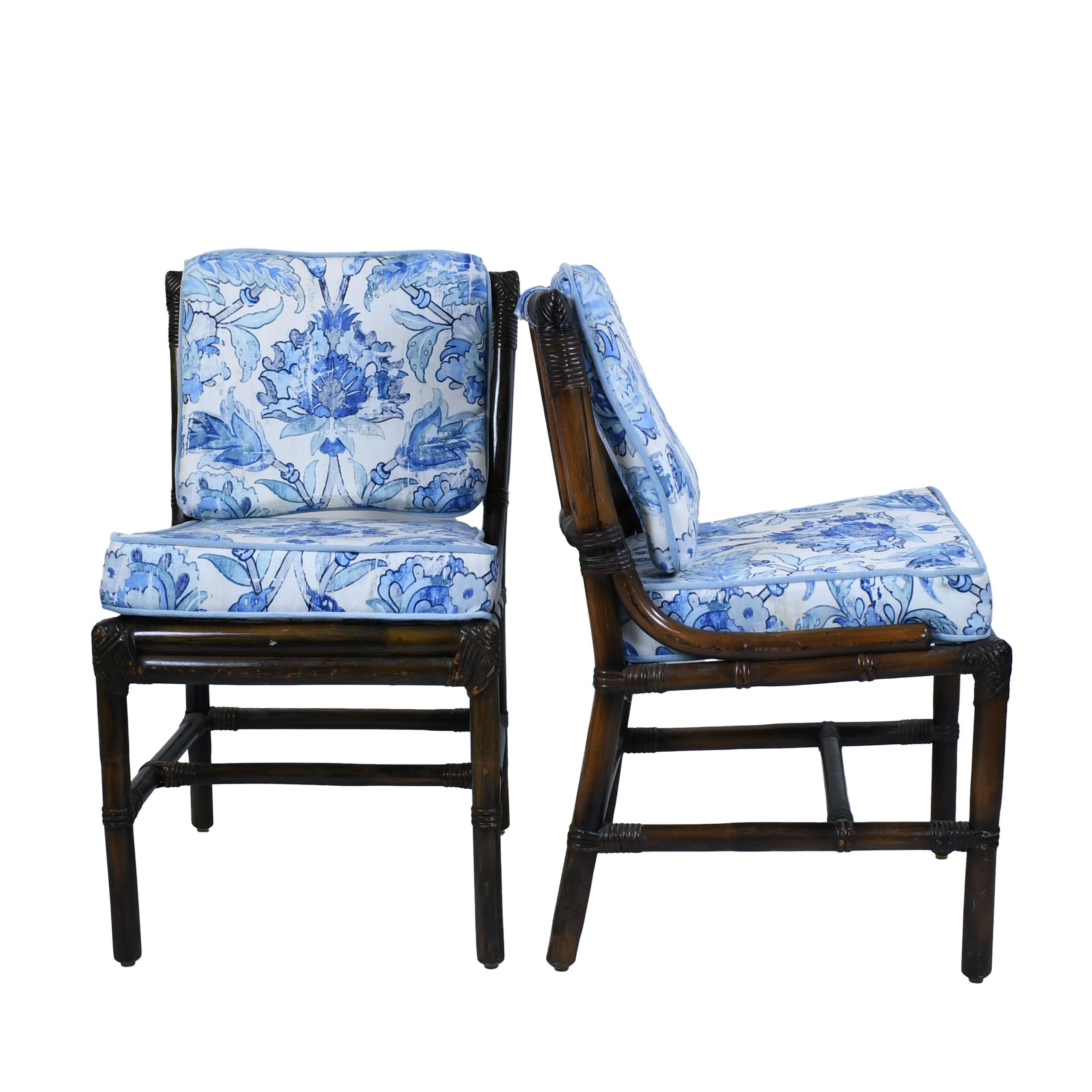 Vintage McGuire Rattan Game Table with Four Dining Chairs