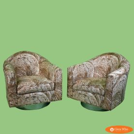Vintage Pair of Chrome Base Swivel Barrel Chairs