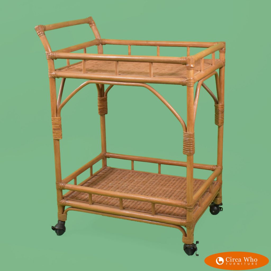 Vintage Rattan 2 Tier Bar Cart Circa Who