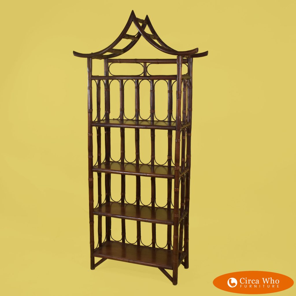 Vintage Rattan Pagoda Etagere Circa Who