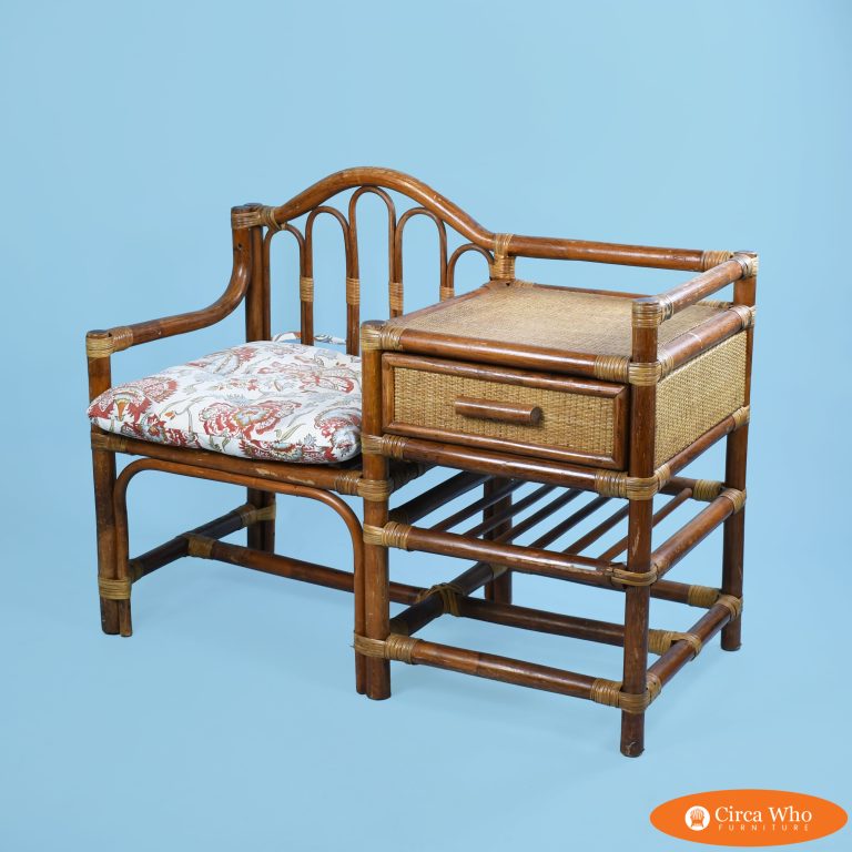 Vintage Rattan Telephone Bench