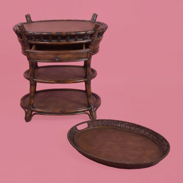 Vintage Round Rattan Tray Table