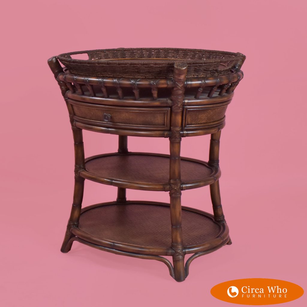 Vintage Round Rattan Tray Table Circa Who