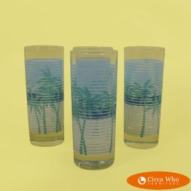 Vintage Set of 4 Palm Tree Highballs