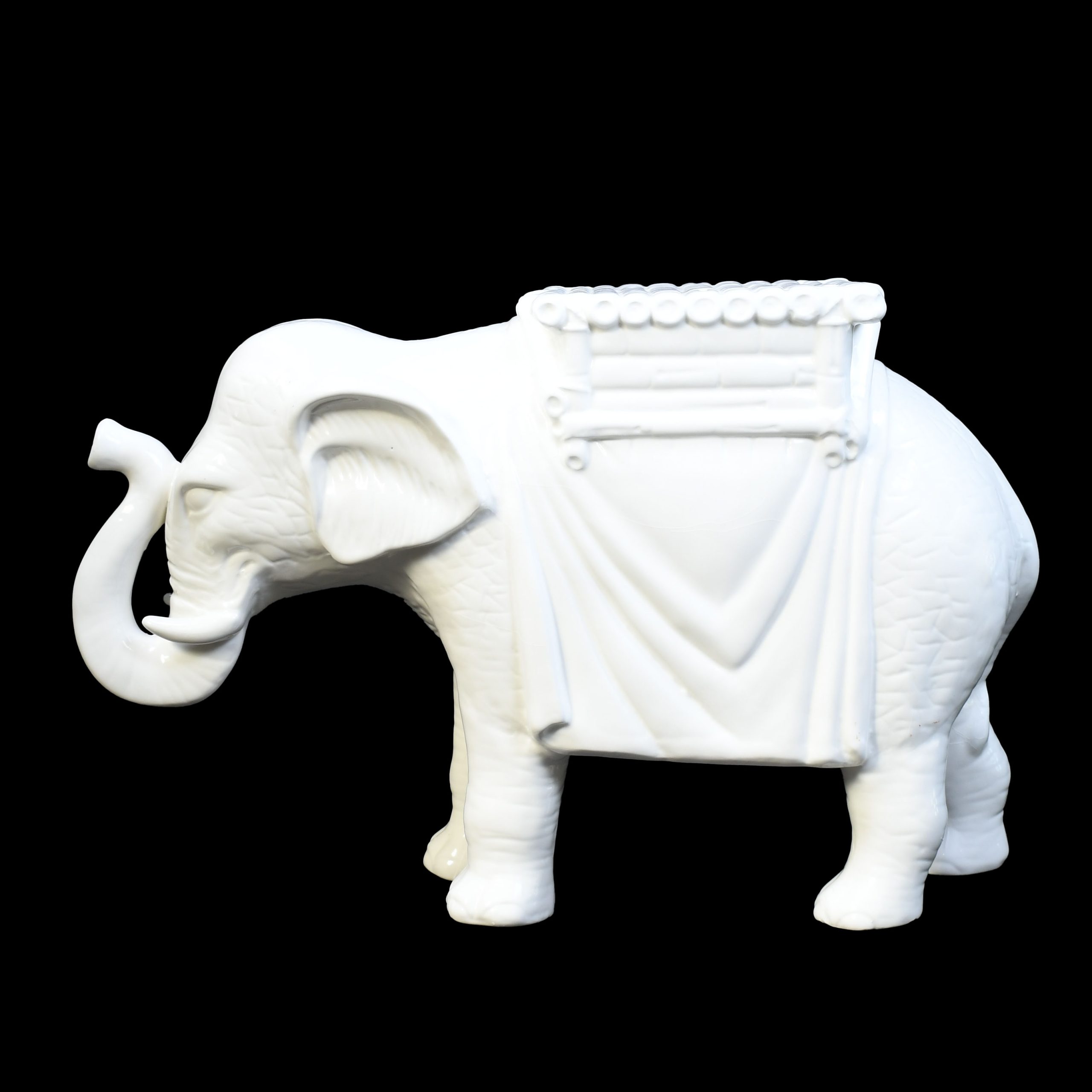 Vintage White Ceramic Elephant With Bamboo Top