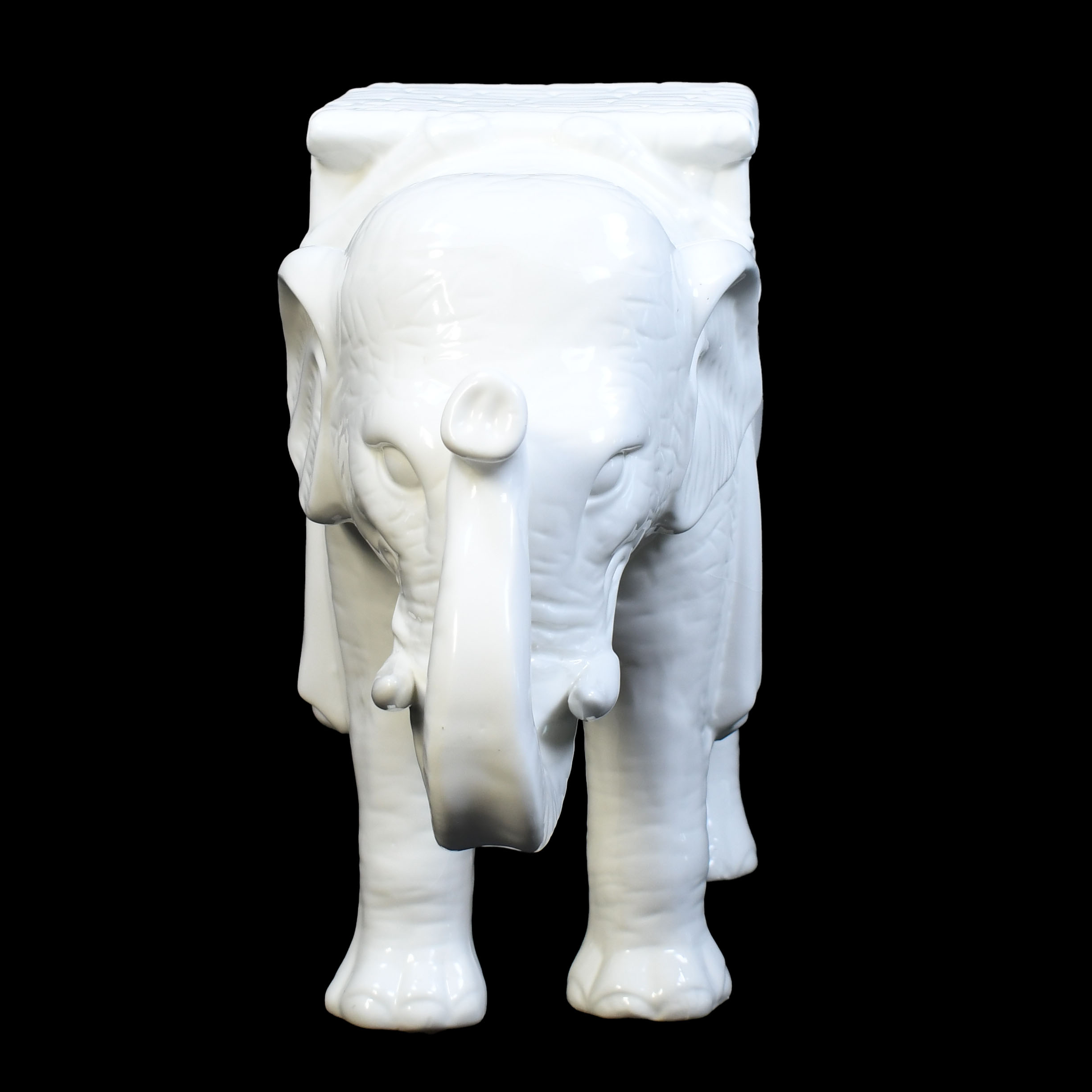 Vintage White Ceramic Elephant With Bamboo Top