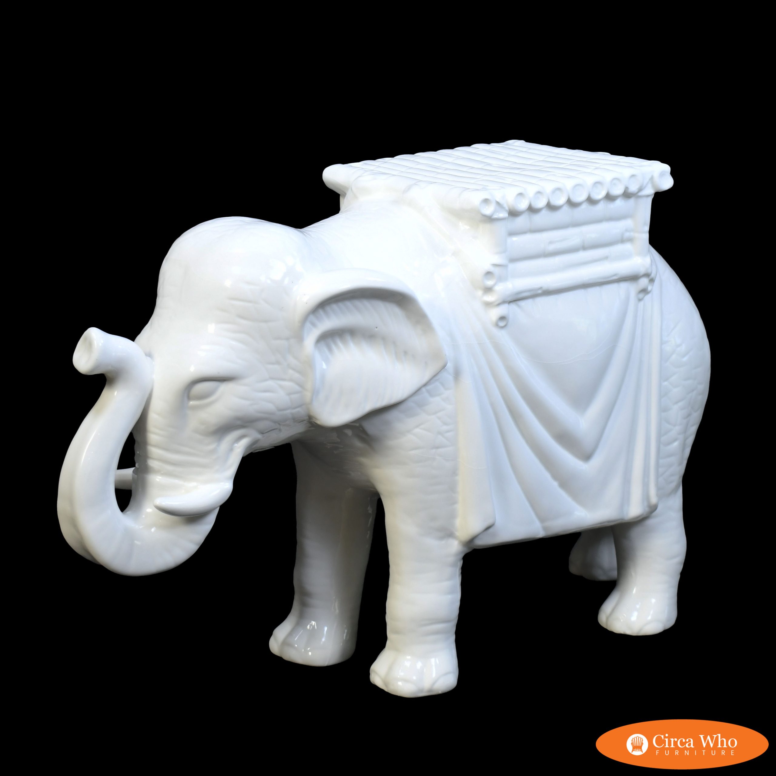 Vintage White Ceramic Elephant With Bamboo Top