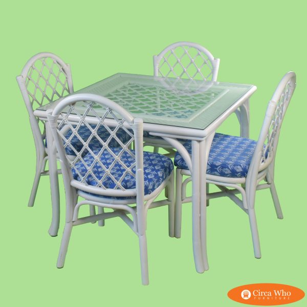 Vintage White Rattan Game Table Set