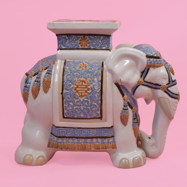 Vintage White and Blue Ceramic Elephant