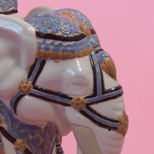 Vintage White and Blue Ceramic Elephant