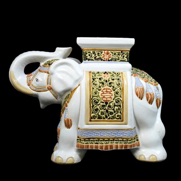 Vintage White and Green Elephant Garden Seat