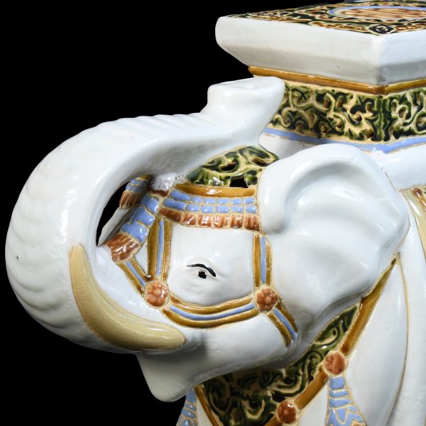 Vintage White and Green Elephant Garden Seat