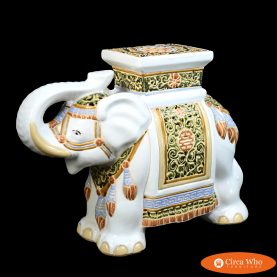 Vintage White and Green Elephant Garden Seat