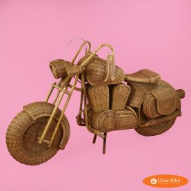 Vintage Woven Rattan and Bamboo Motorcycle Sculpture