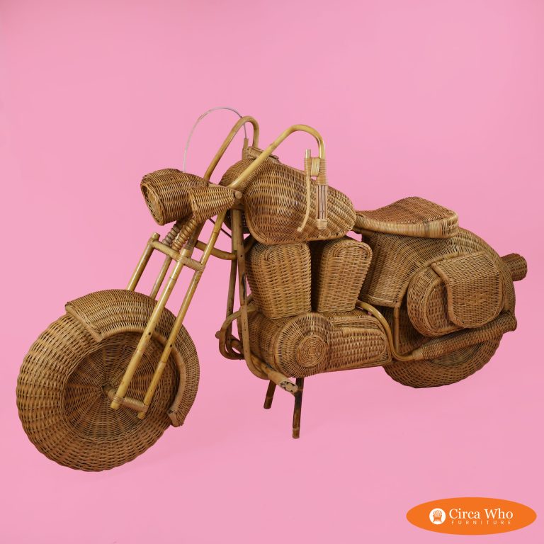Vintage Woven Rattan and Bamboo Motorcycle Sculpture