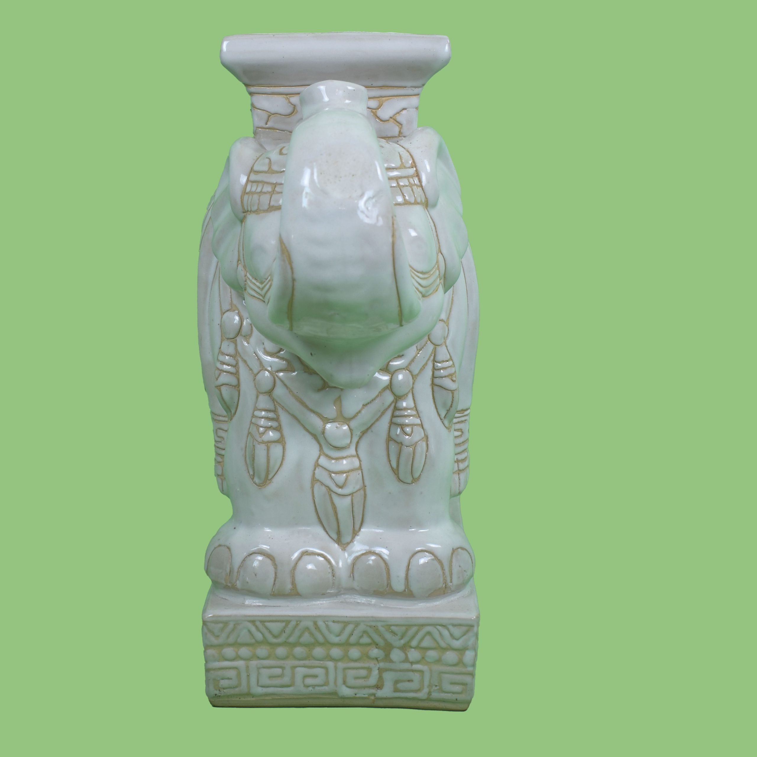 White Ceramic Elephant on Pedestal Garden Seat