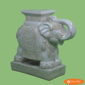 White Ceramic Elephant on Pedestal Garden Seat