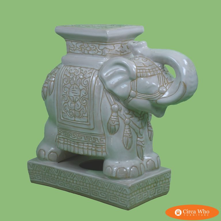 White Ceramic Elephant on Pedestal Garden Seat