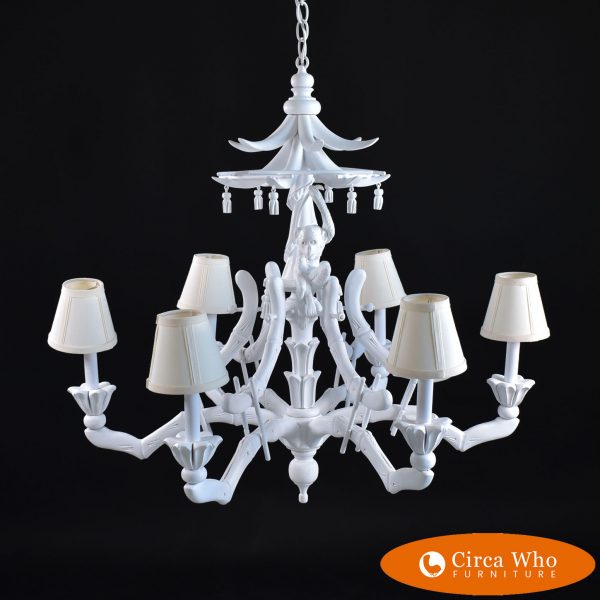 White Chinoiserie Faux Bamboo Monkey Chandelier